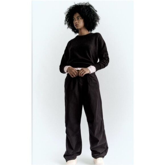 Zara Parachute Pants sz M Wide-leg black utility street hip hop - Picture 3 of 13